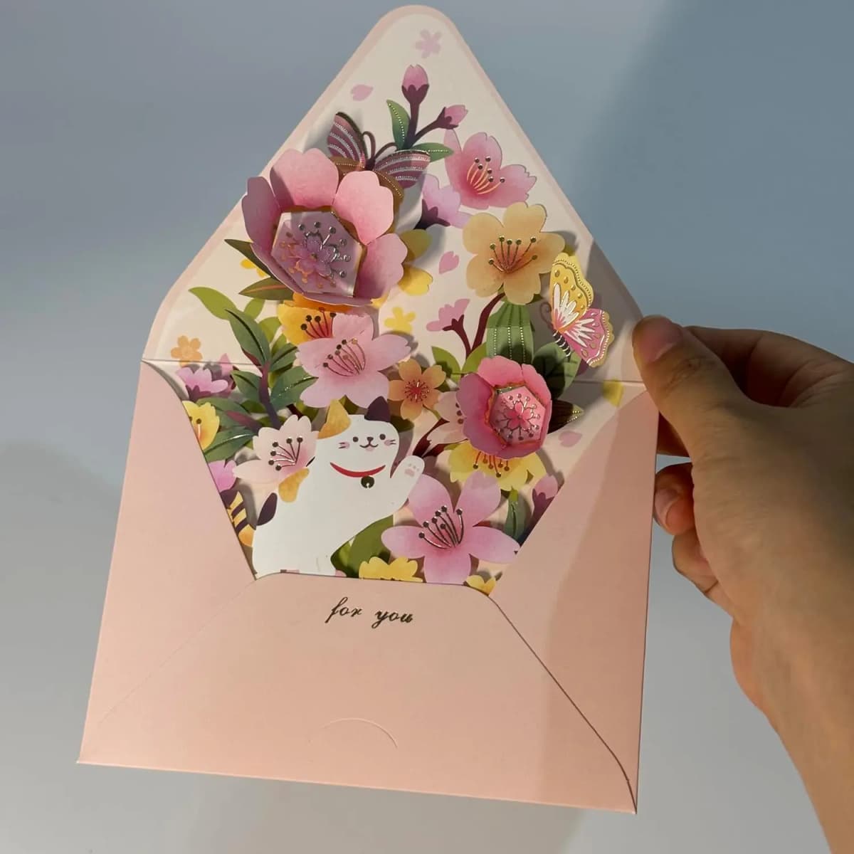 Greeting Card Flowers Cat Pop Up Card 3D Greeting Cards for Birthday, Anniversary, Thank You, Thanksgiving, Christmas, Get Well,