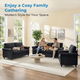 Modern 3PCS Chenille Sofa Set Thick Cushion Rivet Design Living Room Couch with Wood Frame & Gourd Shape Legs