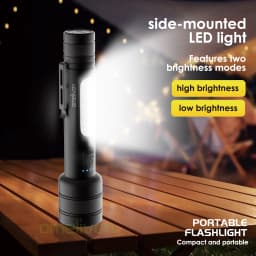 Portable Flashlight with Side-Mounted Led Light, Three-Level Dimming (High Brightness/Low Brightness/Strobe), with Power Bank Function, Supports Mobile Phone Charging, 2000Mah USB Charging, Work Lighting, Outdoor Camping Emergency Light