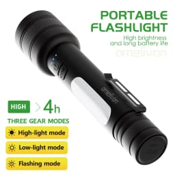 Portable Flashlight with Side-Mounted Led Light, Three-Level Dimming (High Brightness/Low Brightness/Strobe), with Power Bank Function, Supports Mobile Phone Charging, 2000Mah USB Charging, Work Lighting, Outdoor Camping Emergency Light