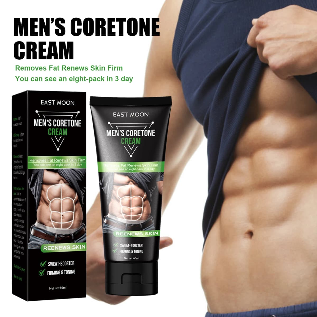 East Moon 60ml Men's ABS Cream Sweating Profusely Tightening Abdomen Enhance Muscle Lines Shaping Strengthen Fitness ABS Cream