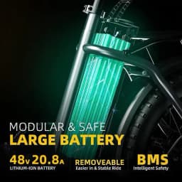 Cybervelo 1000W Electric Bike for Adults 48V 20.8Ah Large Removable Battery Foldable 20 Inch Fat Tire Urban Commuting Mars700