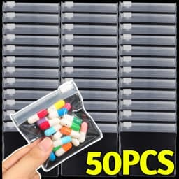50/5PCS Mini Clear Bag Pill Dispenser Bags Protable Travel Jewel Pouch with Sliding Zipper Self-sealing Waterproof Storage Bags