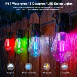 200FT RGB+IC Outdoor String Lights IP67 Waterproof DreamColor LED Bulbs Dimmable Shatterproof Patio Backyard Balcony Eave Lights APP Remote Control Chasing Effect