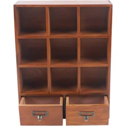 9 Compartment Vintage Wooden Storage Cabinet with 2 Drawers Multi-grid Display Organizer for Home Living Study Bedroom Decor Book Storage