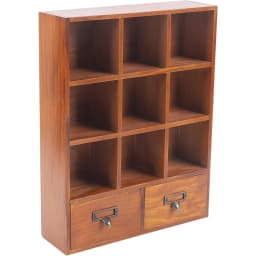 9 Compartment Vintage Wooden Storage Cabinet with 2 Drawers Multi-grid Display Organizer for Home Living Study Bedroom Decor Book Storage