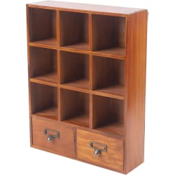 9 Compartment Vintage Wooden Storage Cabinet with 2 Drawers Multi-grid Display Organizer for Home Living Study Bedroom Decor Book Storage