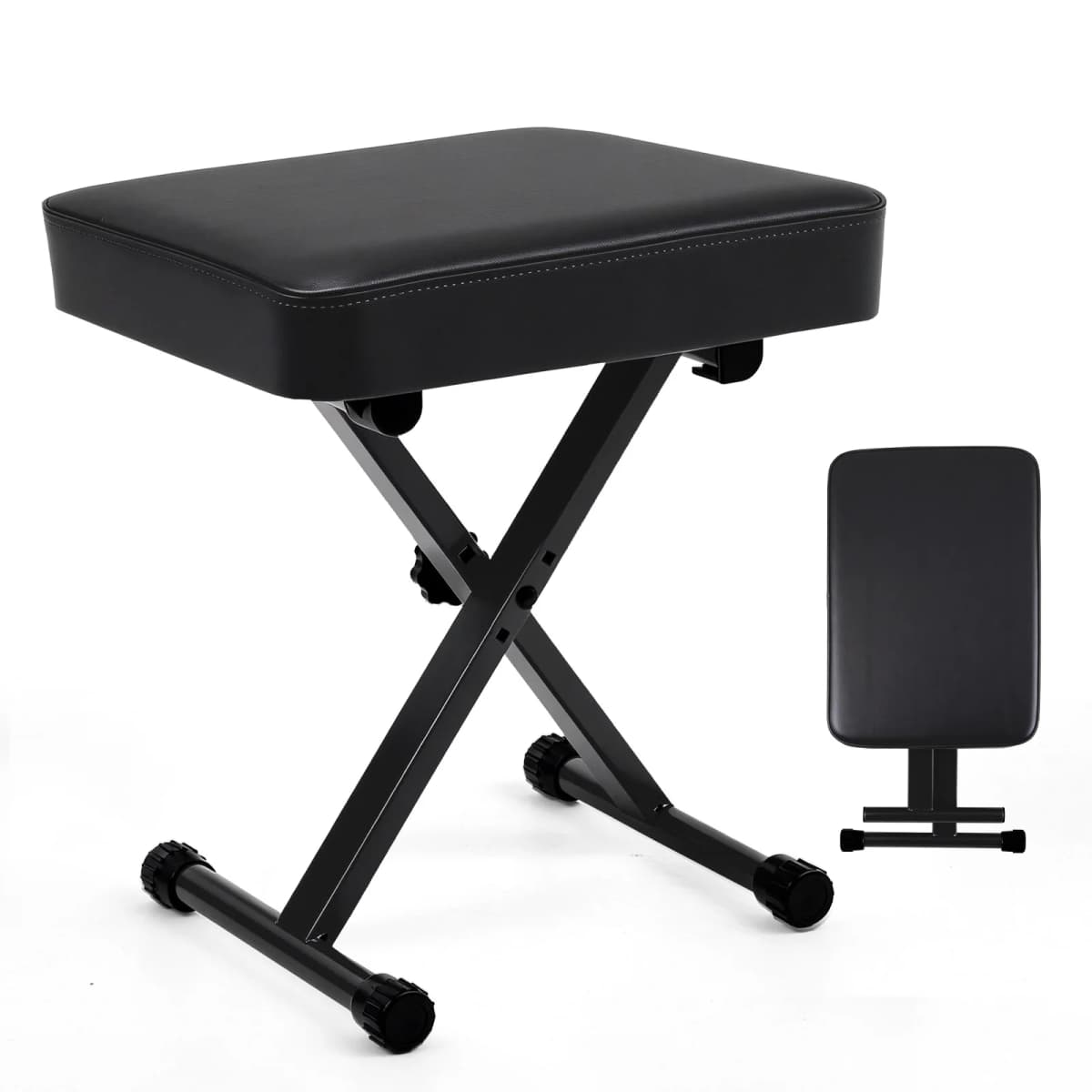 JHK X-shaped Adjustable Padded Folding Chairs for Living Room Sturdy Metal Collapsible Piano Guitar Stool with 2.56 Inch Thickness High-Density Sponge and 3-Position Height for Home
