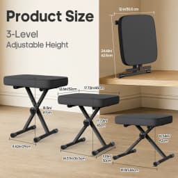 JHK X-shaped Adjustable Padded Folding Chairs for Living Room Sturdy Metal Collapsible Piano Guitar Stool with 2.56 Inch Thickness High-Density Sponge and 3-Position Height for Home