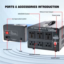 Lvyuan Voltage Converter Transformer 700VA/3500VA/6000VA Heavy Duty Step Up/Down Transformer with US&UN Outlet 5V USB Port