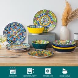 Vancasso 12/16/18/24 Piece Ceramic Dinnerware Set Stoneware Bohemian Style with Dinner/Dessert Plate/Cereal/Pasta Bowl For 6