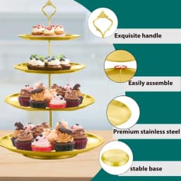 Afternoon Tea Stand, 3 Tier Gold for Pastries & Macarons. 27cm, Elegant Serving Tray