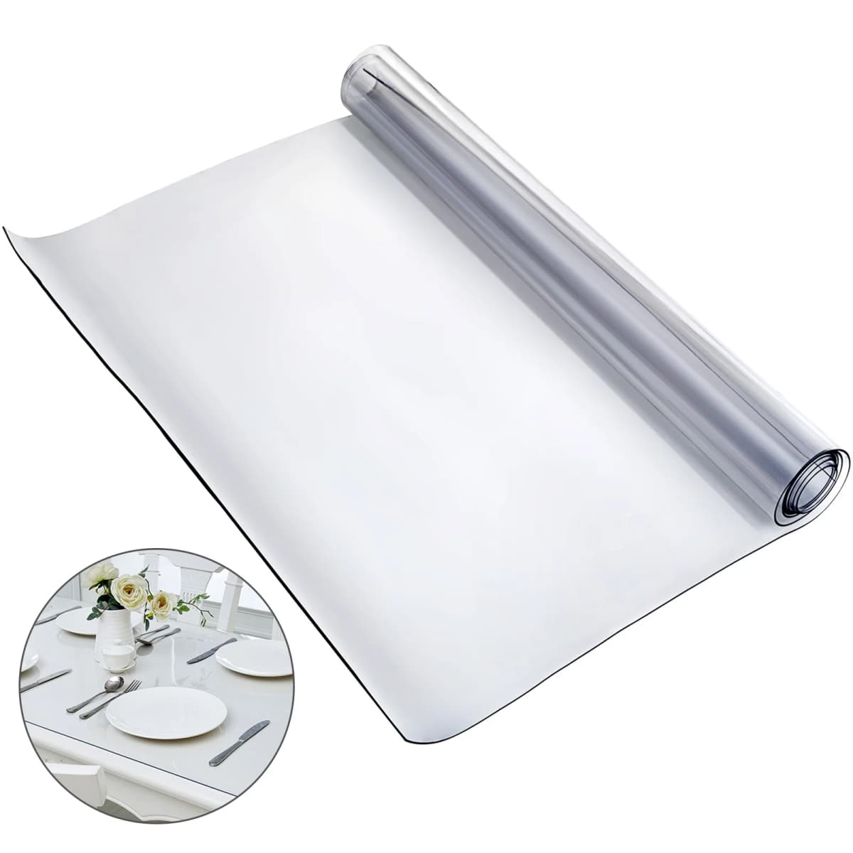 SucceBuy Multi-size 1.5/2mm Tablecloth Protector Table Cover Mat PVC Soft Waterproof Clear Water Resistant Easy Clean