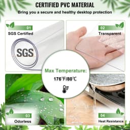 SucceBuy Multi-size 1.5/2mm Tablecloth Protector Table Cover Mat PVC Soft Waterproof Clear Water Resistant Easy Clean