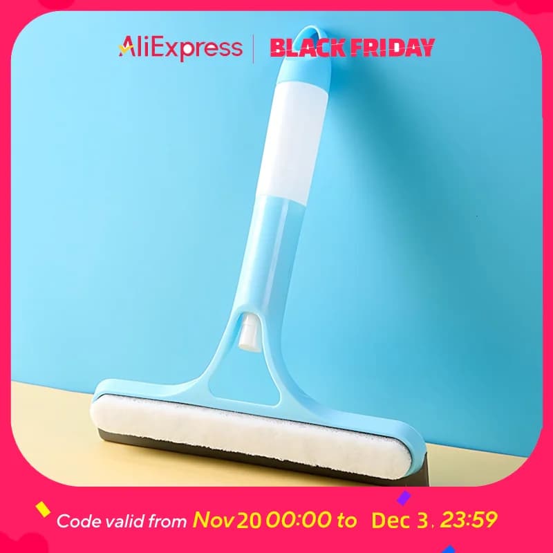 3-in-1 Window Cleaning Tool - Handheld Sprayer, Squeegee & Scrubber for Glass, Mirrors, Showers, No-Drip Design (Blue, 10-inch)