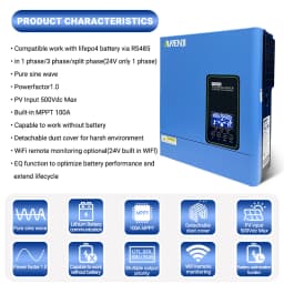 24V 3000W 120V off grid solar inverter 4000W maximum PV input pure sine wave built-in 100A MPPT hybrid inverter US stock