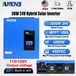 24V 3000W 120V off grid solar inverter 4000W maximum PV input pure sine wave built-in 100A MPPT hybrid inverter US stock