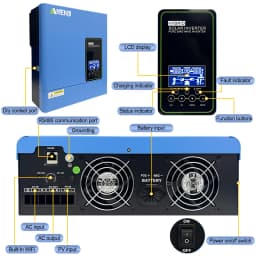 24V 3000W 120V off grid solar inverter 4000W maximum PV input pure sine wave built-in 100A MPPT hybrid inverter US stock