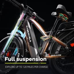 Cybervelo 5000W Peak Fat Tire Electric Bike 26"x4.0 All Terrain Mountain Commuter Ebike 7-Speed Up to 120 Miles 52V 40Ah/60V 50Ah Battery EK9