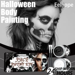 Eelhope Halloween Black White Body Paint Professional Face Body Art Makeup Smudge Proof Waterproof Body Paint for Costume Party