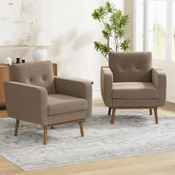 Fabric Accent Chair Set of 2 Button Tufted Upholstered Arm Chair Mid Century Living Room Bedroom Study Office Brown Customized
