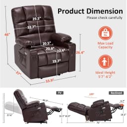 Large Dual Motor Power Lift Recliner Chair for Elderly, Massage and Heat, Lay Flat, Zero Gravity, Home Button, USB Port, Faux Le