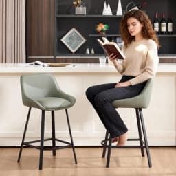 26" Modern Bar Stools Set of 2, Faux Leather Upholstered Bar Stools, Counter Height Bar Chairs with Back, Customized