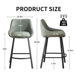 26" Modern Bar Stools Set of 2, Faux Leather Upholstered Bar Stools, Counter Height Bar Chairs with Back, Customized
