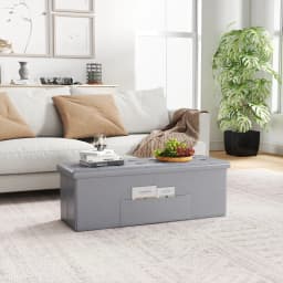 43 Inches Folding Storage Ottoman Bench with Side Pocket Storage Chest