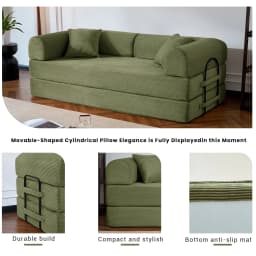 79’’ Folding Convertible Sofa Bed Corduroy Upholstered Boneless Couch, Loveseat Sleeper Floor Sofa for Living Room Bedroom