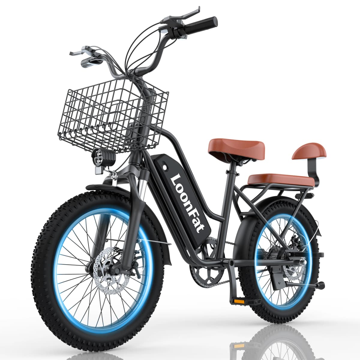 LoonFat T20 Black Adult Ebike 1000W Motor 25 MPH Speed Limiter 48V 15.6Ah Lithium Battery 170 Lbs Max Load Cable Brakes