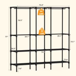 JHK 72IN to 81IN Portable Three Rows Wardrobe Closet with Hanging Rods Clothing Rack with Shelves Mudroom Storage Organizer