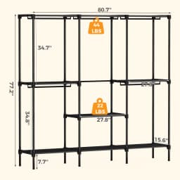 JHK 72IN to 81IN Portable Three Rows Wardrobe Closet with Hanging Rods Clothing Rack with Shelves Mudroom Storage Organizer
