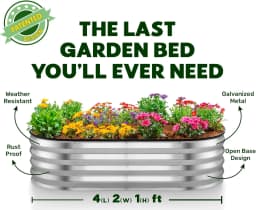 Galvanized Raised Garden Beds Outdoor, 4x2x1 ft Metal Planter for Vegetables and Flowers, Tool-Free Assembly (Silver)
