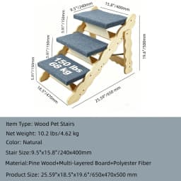 2-in-1 Wooden Pet Stairs & Folding Dog Ramp 3/4 Step Anti-Slip Ladder For High Beds Cars Indoor Cats Dogs Support Up To 150lbs