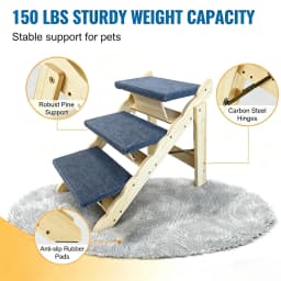 2-in-1 Wooden Pet Stairs & Folding Dog Ramp 3/4 Step Anti-Slip Ladder For High Beds Cars Indoor Cats Dogs Support Up To 150lbs