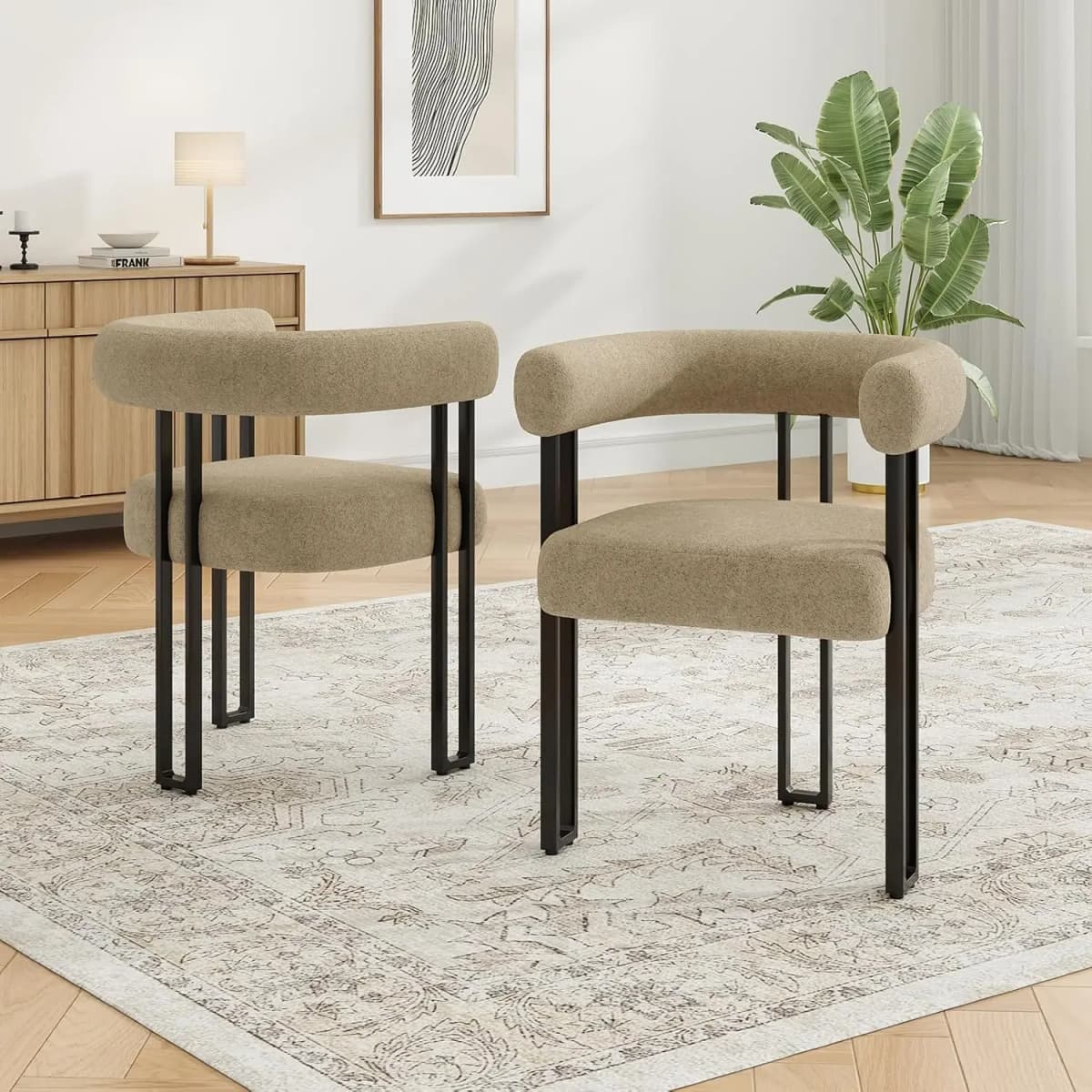Farini Set of 2 Upholstered Bouclé Dining Arm Chairs, Modern Accent Chairs with Cushioned Seat & Back, for Living Room