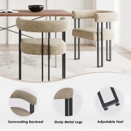 Farini Set of 2 Upholstered Bouclé Dining Arm Chairs, Modern Accent Chairs with Cushioned Seat & Back, for Living Room