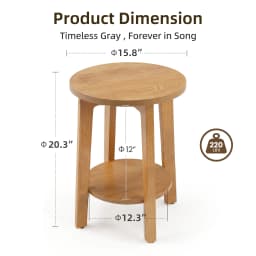 JHK Wood Round Side Tables Coffee Table For Living Room 2-Tier Center Counter with Storage Shelf Bedside Nightstand with Non-Slip Pads