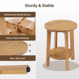 JHK Wood Round Side Tables Coffee Table For Living Room 2-Tier Center Counter with Storage Shelf Bedside Nightstand with Non-Slip Pads