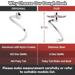 Stainless Steel Spiral Dough Hook for KitchenAid Stand Mixer Bread Hook Attachment Fits 4.5QT Mixing Bowl Dishwasher Safe