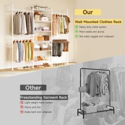 White H3 Wall Mounted Closet System, 5FT-8FT Expandable Industrial Pipe Clothes Rack with 4 Wire Shelves, Heavy Duty Clothing Rack For Hanging Clothes, Walk-In Closet Organizers And Storage In Wardrobe Closet, Black / Gold Pink