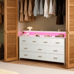 EnHomee 55" Multi-Function Dresser – 10 Spacious Fabric Drawers (Long Drawers), LED Lighting & AC Outlets, Metal Frame – For Bedroom or Hallway