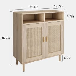 Rattan Entryway Storage Cabinet – 4 Door Sideboard Buffet with Shelf – Handwoven Boho Accent Furniture for Kitchen, Dining