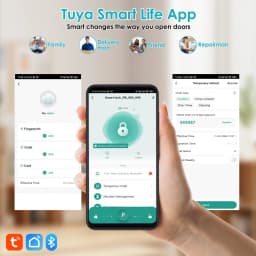 YFK Tuya 5-in-1 Smart Door Handle Lock Bluetooth Fingerprint Keyless Entry Lock Fake PIN NFC IC Card Temporary Password APP Remote Unlock Interior Smart Life Lock for Home Apartment Office Wooden Door