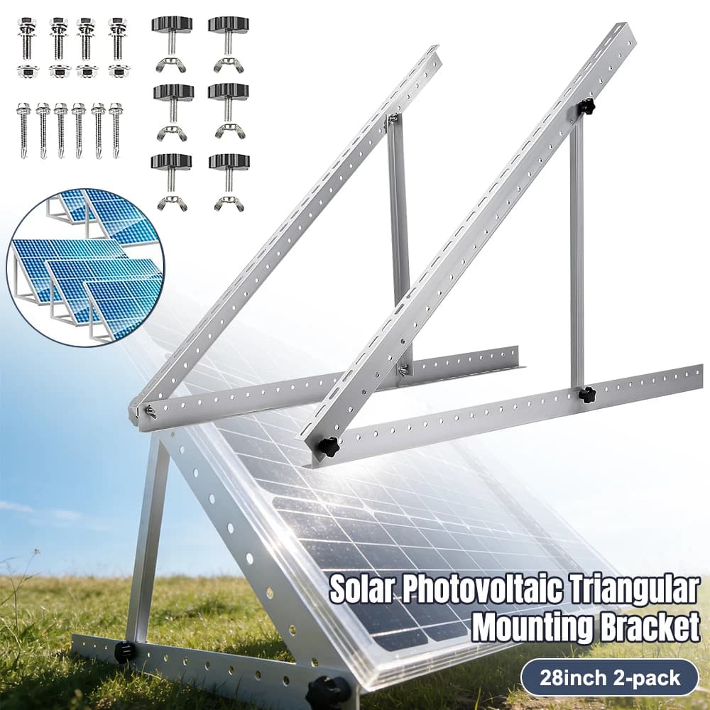 28inch 2-Pack Adjustable Solar Panel Mounting Bracket Triangle Aluminum Alloy PV Tilt Support Rack for RV Boat Roof 0-90° Angle Adjustable