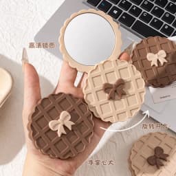 [Buy 1 get 1 free] Creative waffle double-sided round mirror girls makeup body mirror small round mirror cute mini portable makeup mirror