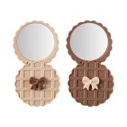 [Buy 1 get 1 free] Creative waffle double-sided round mirror girls makeup body mirror small round mirror cute mini portable makeup mirror