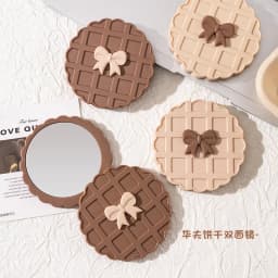 [Buy 1 get 1 free] Creative waffle double-sided round mirror girls makeup body mirror small round mirror cute mini portable makeup mirror