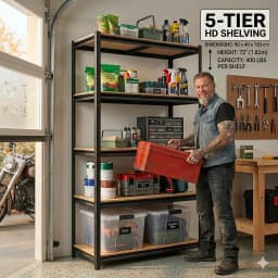 5-Tier Storage Shelving Unit Heavy Duty Metal Rack with Screws and MDF Boards, Adjustable Utility Organizer for Garage Warehouse Pantry (35.4" W x 15.7" D x 72.0" H)